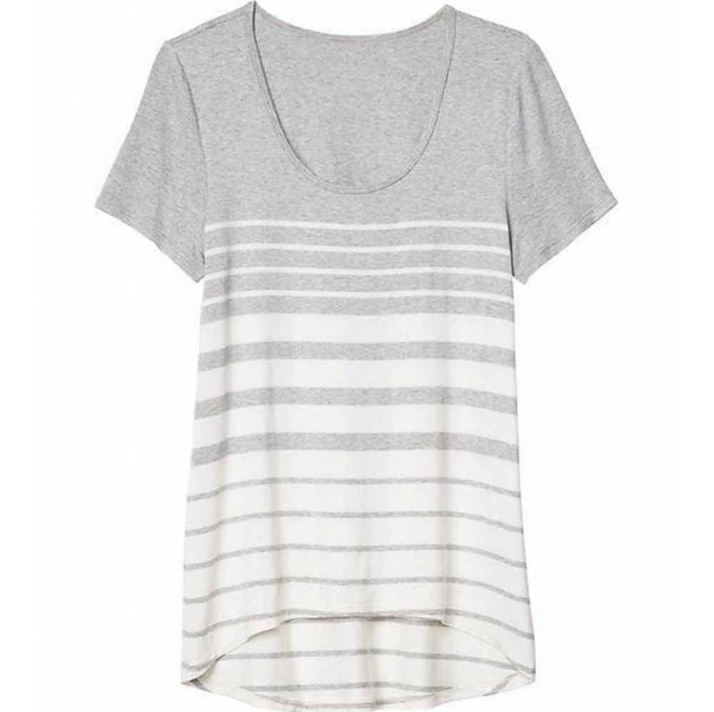 Athleta Grey & White Striped High Low Workout Tee